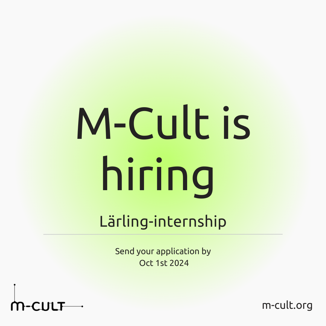 On a green blur background text: M-Cult is hiring